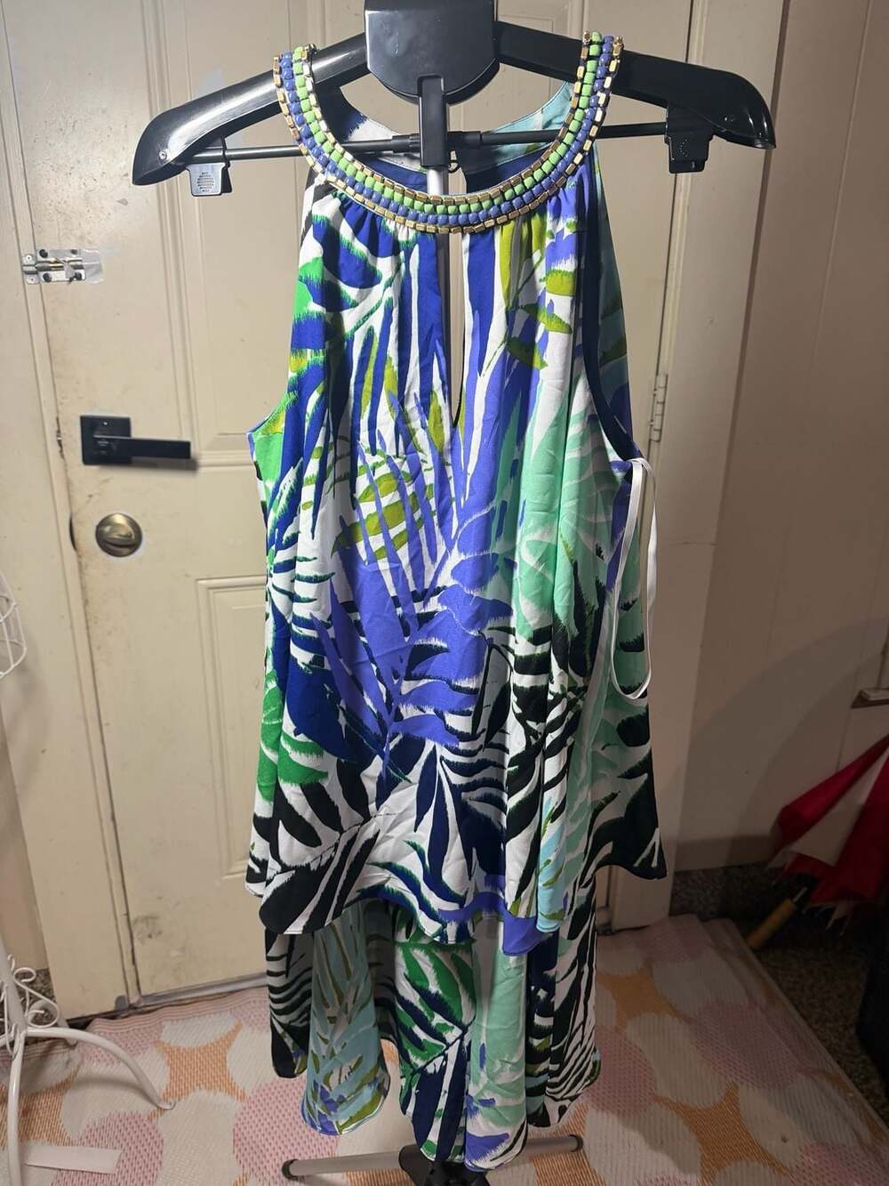 Vince Camuto Beaded Halter Leaf Print Romper Dress Size 14